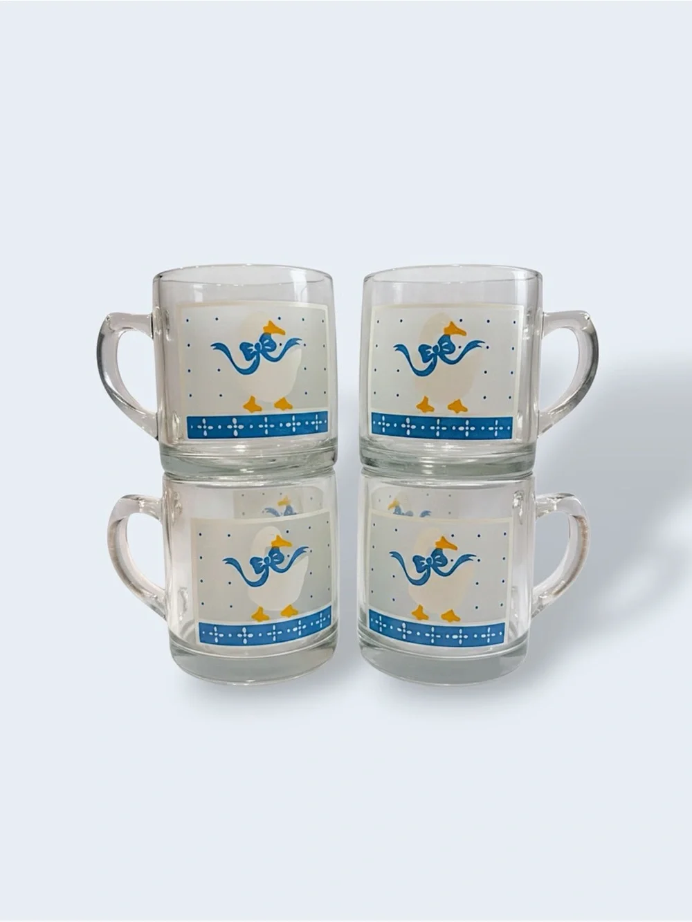 SOLD - Set of 4 Country Goose Themed Glass Mugs - Picture 1 of 8